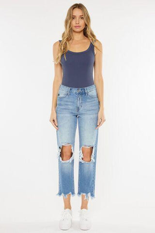 Kancan High Waist Chewed Up Straight Mom Jeans - Rebel Chics