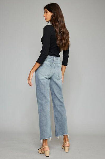 Kancan High Waist Raw Hem Cropped Wide Leg Jeans - Rebel Chics