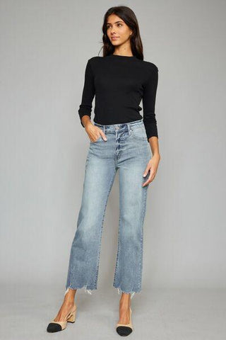 Kancan High Waist Raw Hem Cropped Wide Leg Jeans - Rebel Chics