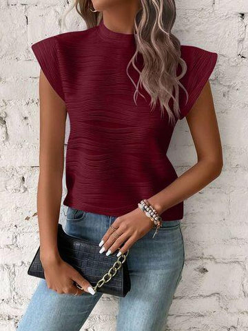 Mock Neck Cap Sleeve T-Shirt - Rebel Chics