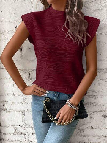 Mock Neck Cap Sleeve T-Shirt - Rebel Chics