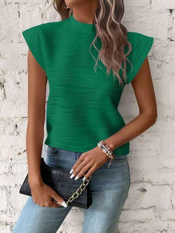 Mock Neck Cap Sleeve T-Shirt - Rebel Chics