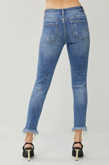 RISEN Distressed Frayed Hem Slim Jeans - Rebel Chics