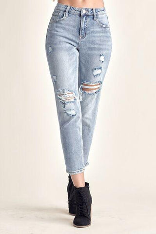 RISEN Distressed Slim Cropped Jeans - Rebel Chics