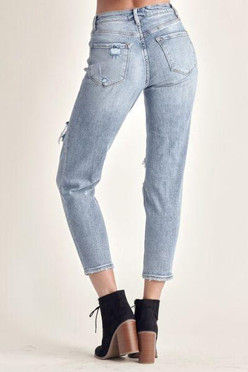 RISEN Distressed Slim Cropped Jeans - Rebel Chics