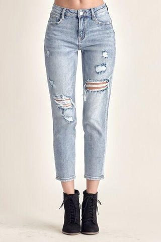 RISEN Distressed Slim Cropped Jeans - Rebel Chics