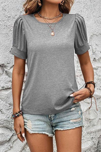 Round Neck Puff Sleeve T-Shirt - Rebel Chics